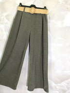 Plus Size Wide leg velvet pants with elastic belt