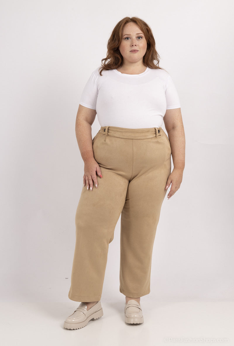 Plus Size Belted suede pants