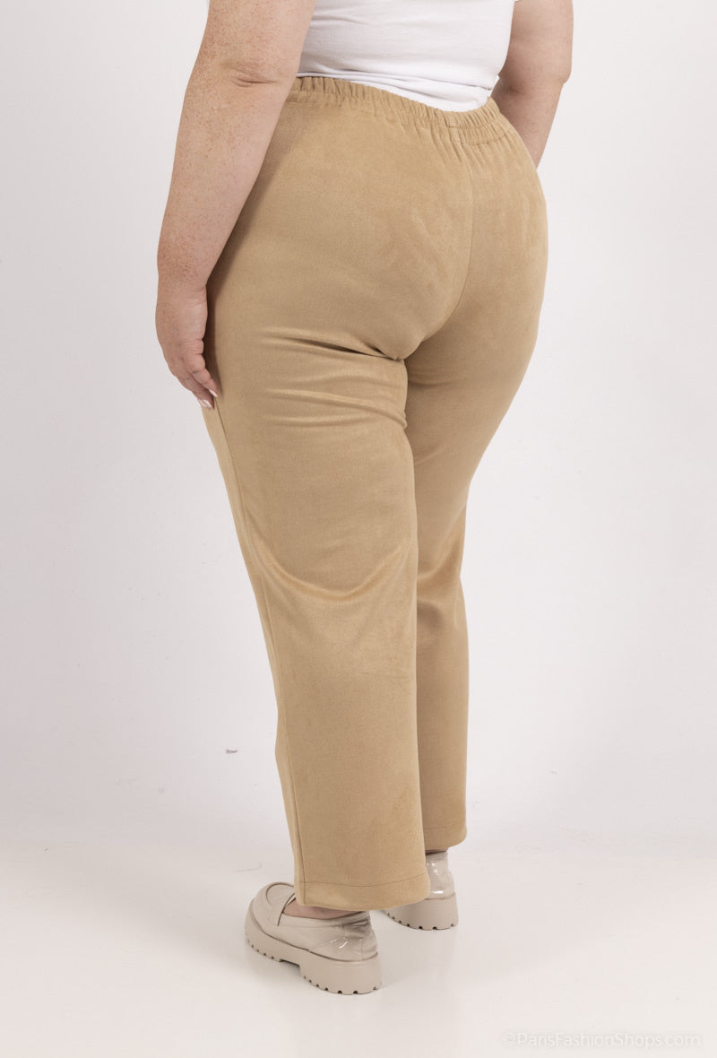Suede trousers with belt i Stor Storlek