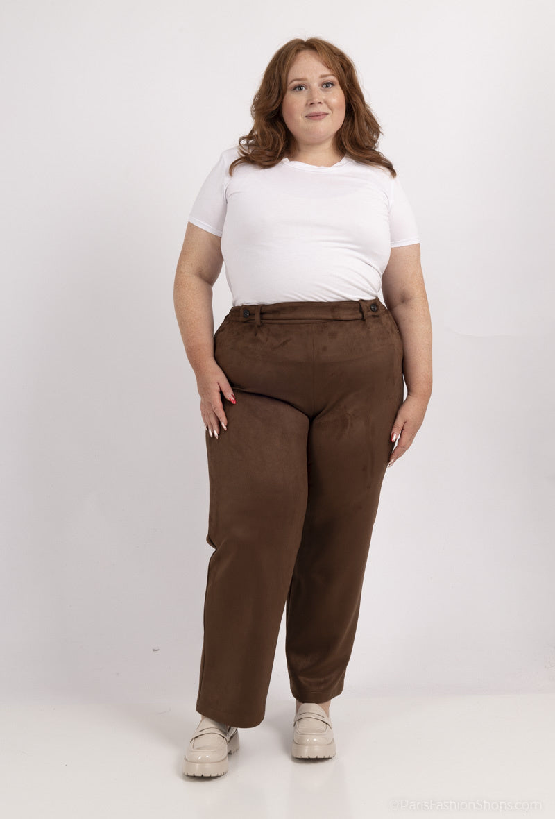 Plus Size Belted suede pants