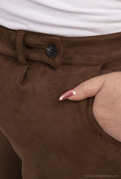 Plus Size Belted Suede Pants