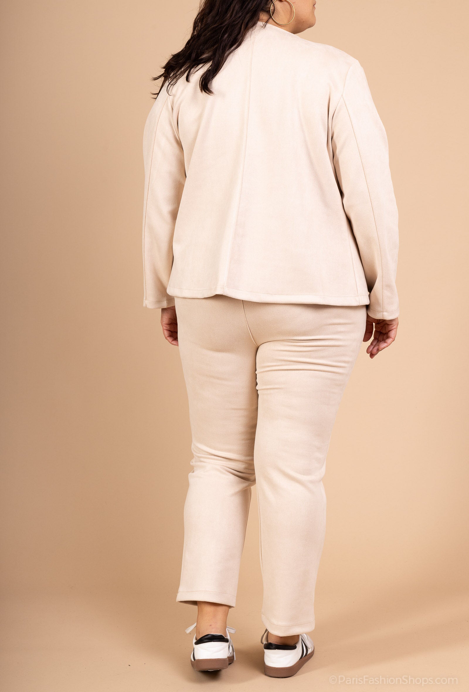Eleganta fuskmockabukser med dragkedjeficka i Plus Size