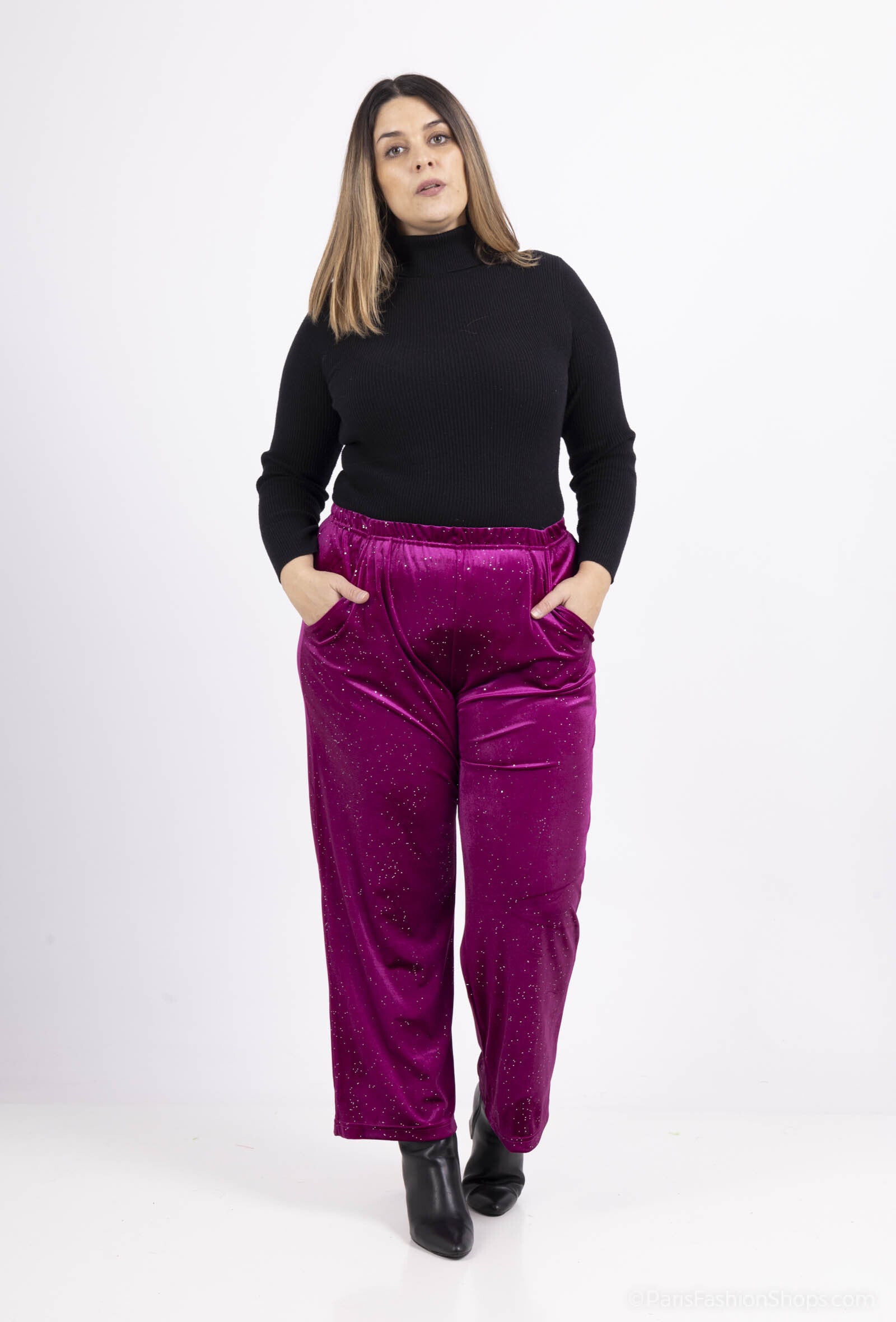 Plus Size Sequined Velvet Trousers