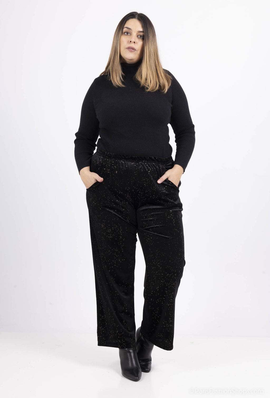 Plus Size Pailletterade Samtbyxor