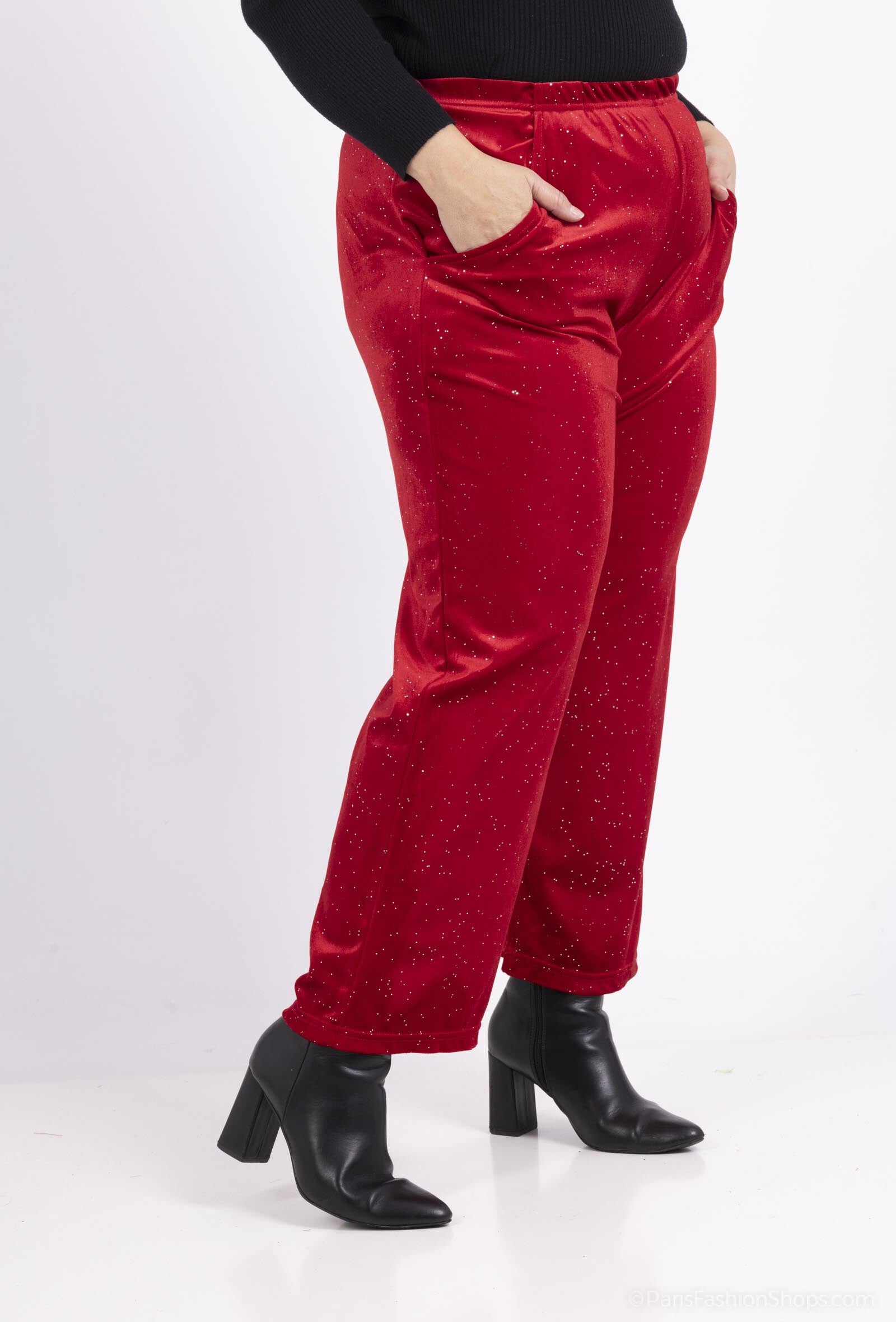 Plus Size Pailletterade Samtbyxor