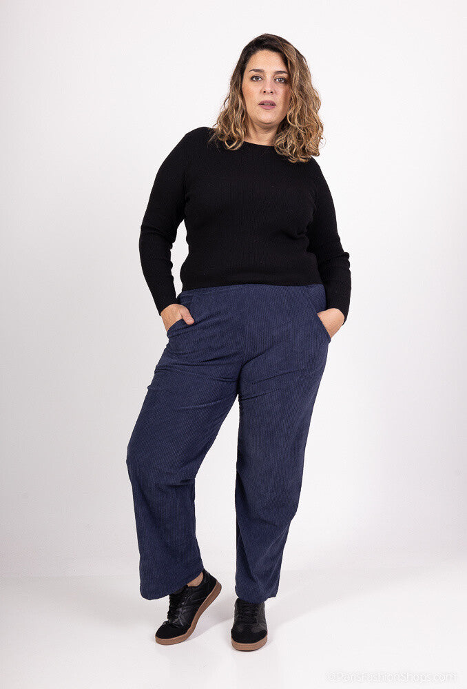 Plus Size Corduroy Byxor med Fickor