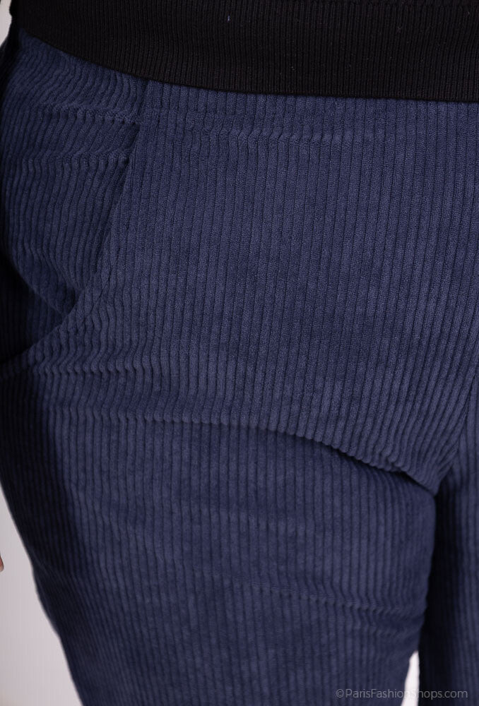 Plus Size Corduroy Byxor med Fickor
