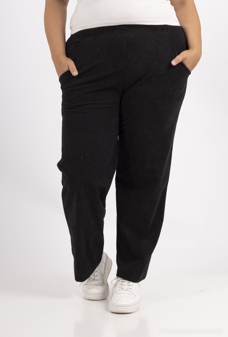 Plus Size Corduroy Byxor med Fickor