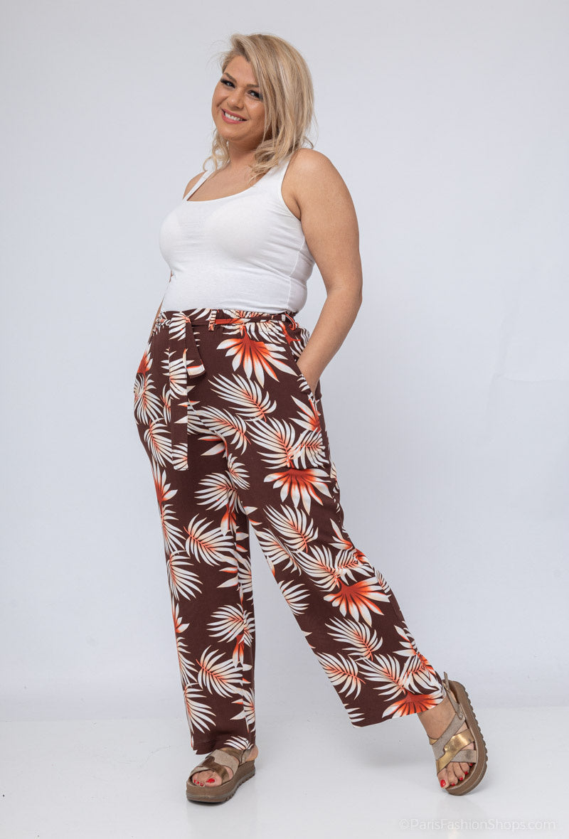 Plus Size Loose printed pants with belt