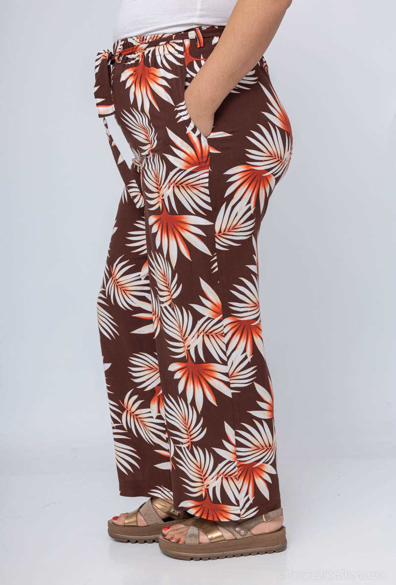Plus Size Loose Printed Pants with Belt