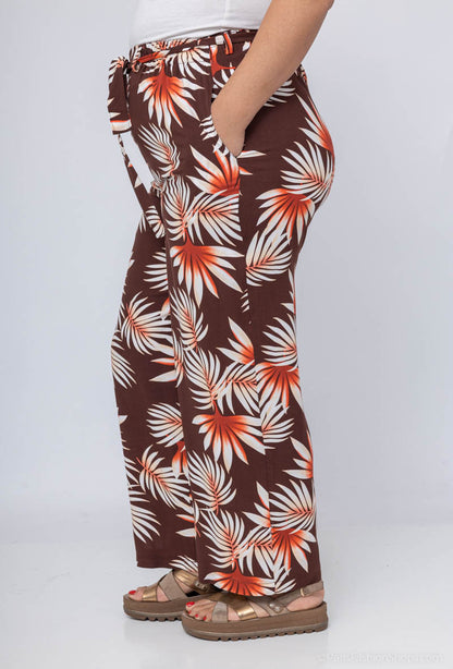 Plus Size Loose Printed Pants with Belt