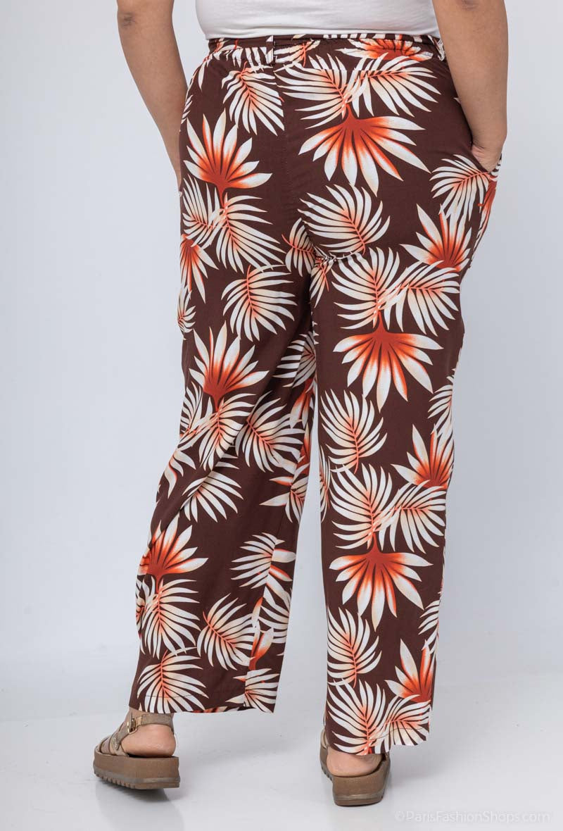 Plus Size Loose Printed Pants with Belt