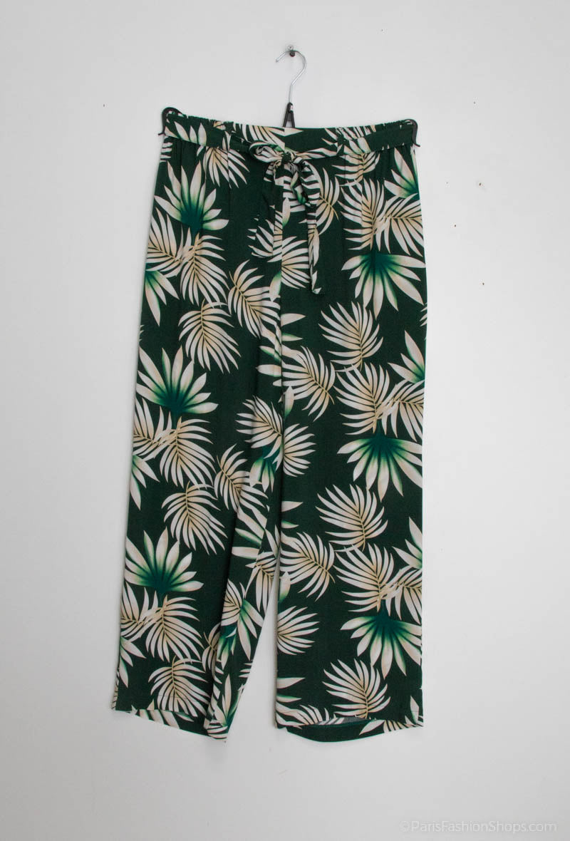 Plus Size Loose printed pants with belt
