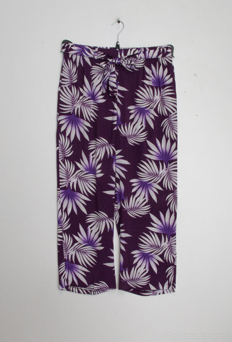 Plus Size Loose printed pants with belt