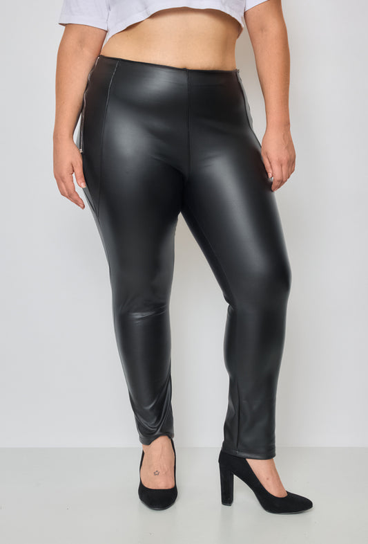 Plus Size Faux Leather Pants with Side Zip