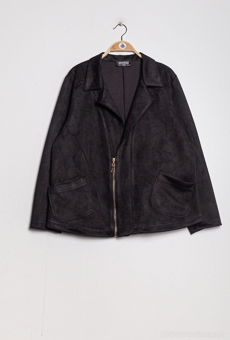 Plus Size Faux Suede Biker Jacket