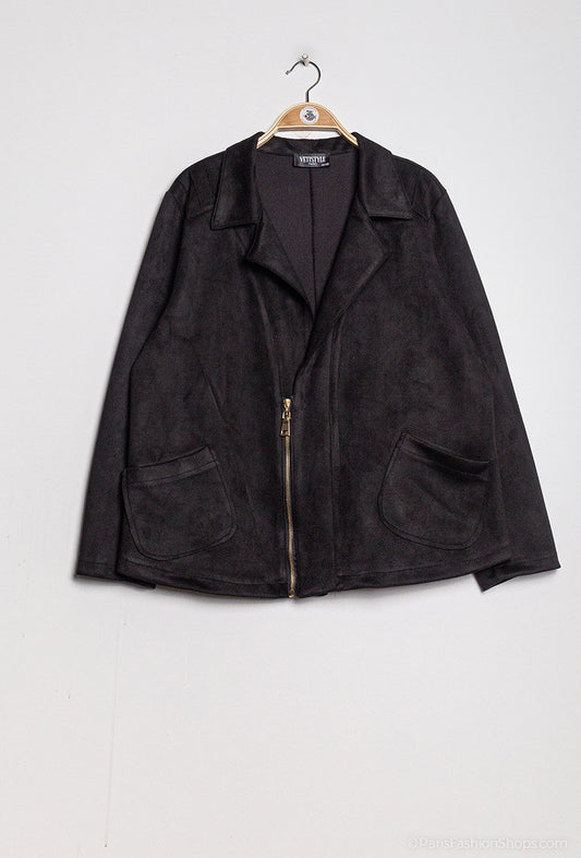 Plus Size Faux Suede Biker Jacket