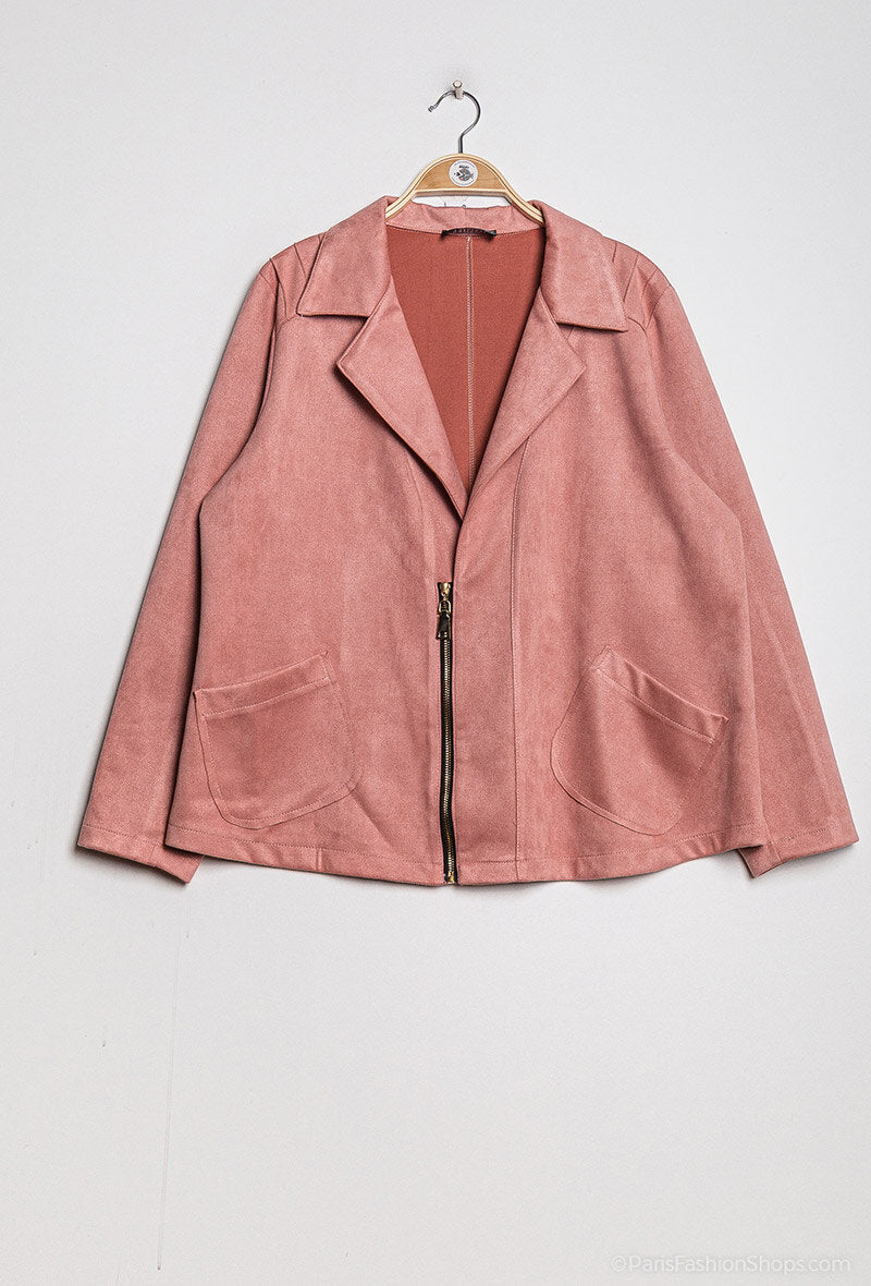Plus Size Faux suede biker jacket