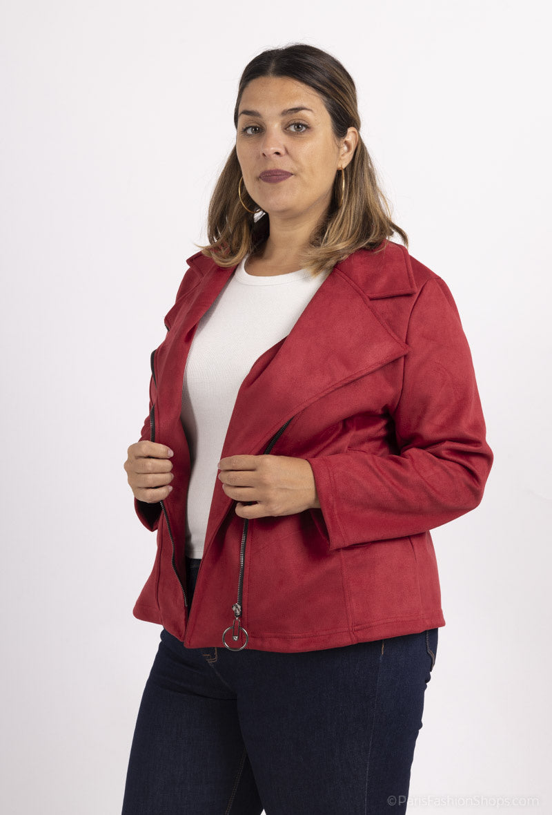 Plus Size Zipped Suede Perfecto Jacket