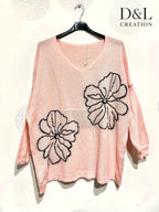 Sweater with floral embroidery and pearls sizes 38 to 52 i Plus Size