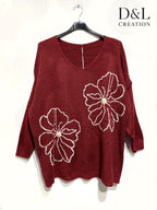 Sweater with floral embroidery and pearls sizes 38 to 52 i Plus Size