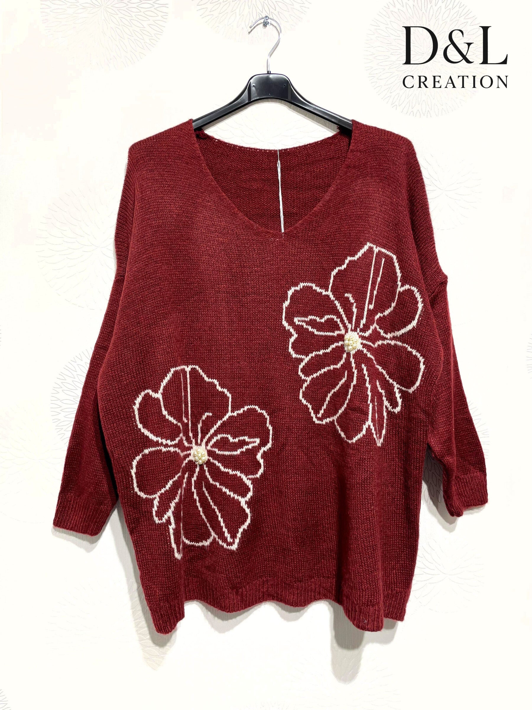 Sweater with floral embroidery and pearls sizes 38 to 52 i Plus Size