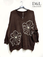 Sweater with floral embroidery and pearls sizes 38 to 52 i Plus Size