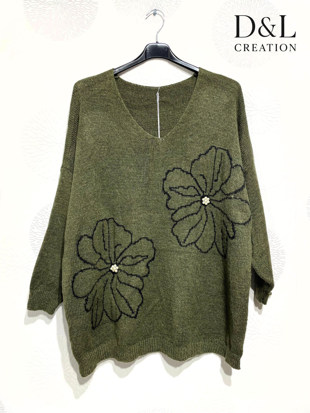Sweater with floral embroidery and pearls sizes 38 to 52 i Plus Size
