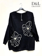Sweater with floral embroidery and pearls sizes 38 to 52 i Plus Size