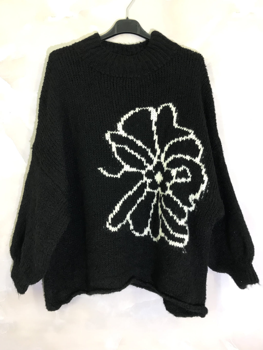 Plus Size Extra Large Högkrage Tröja med Broderad Blomma