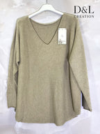 V-neck stretch knit sweater sizes 38 to 50 i Stor Storlek