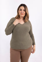 V-ringad stretchstickad tröja i storlek 38 till 50 i Stor Storlek