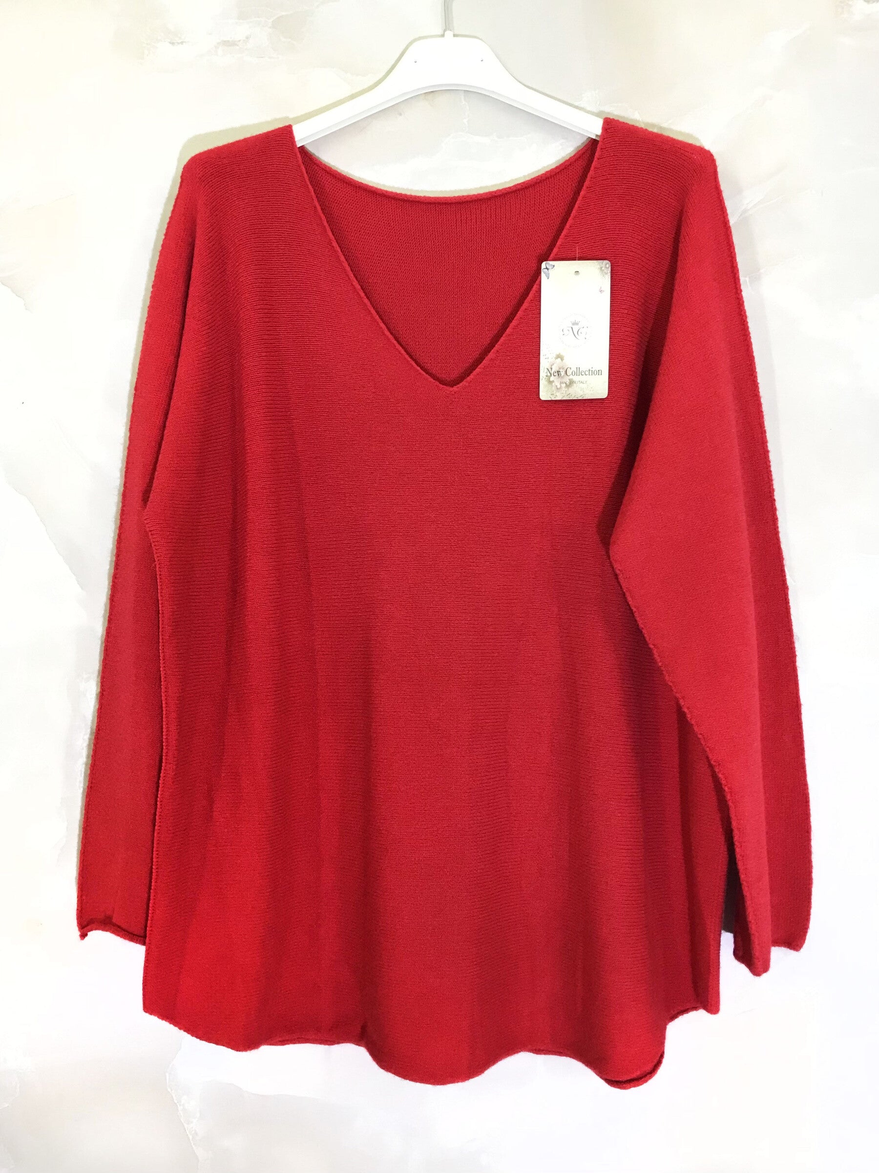 V-neck stretch knit sweater sizes 38 to 50 i Stor Storlek