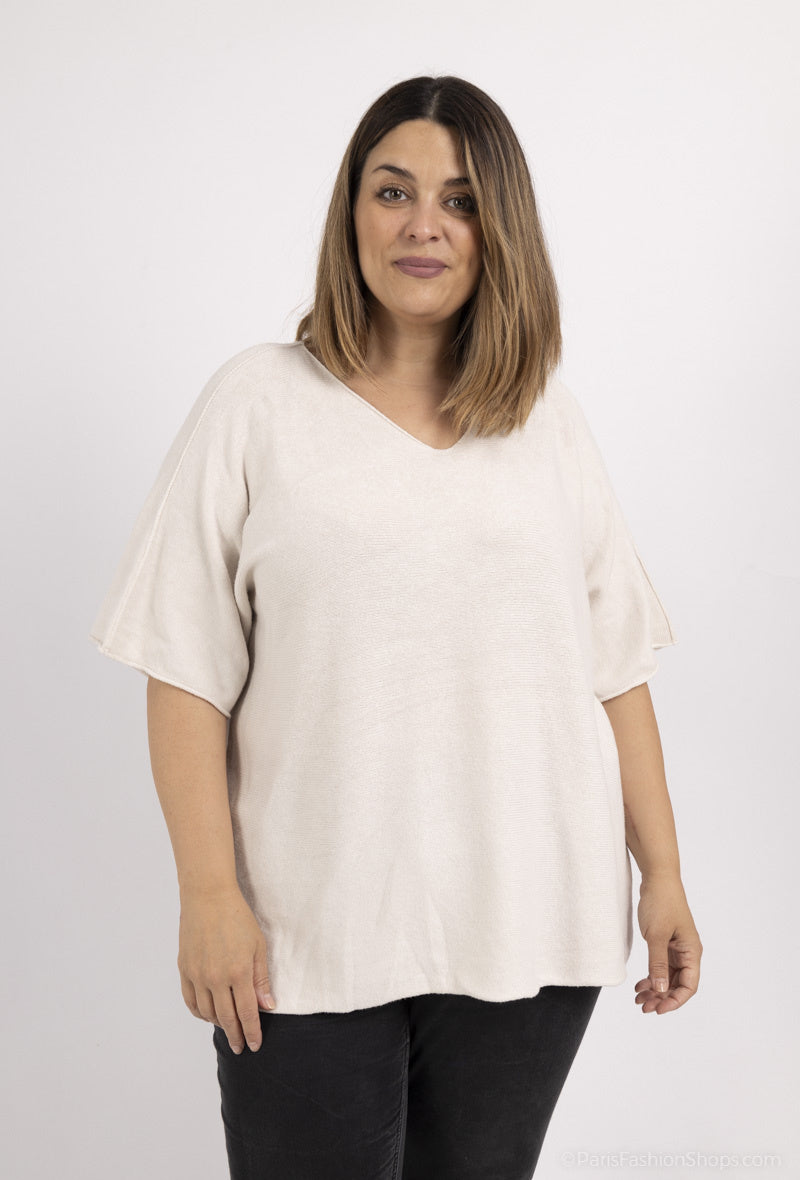 Plus Size V-neck Short Sleeves Soft Jumper