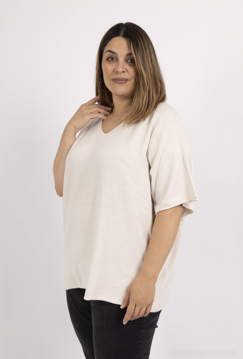 Plus Size V-neck Short Sleeves Soft Jumper