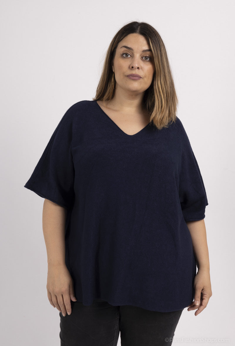 V-neck short sleeves soft jumper i Stor Storlek