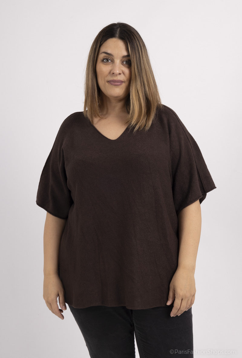 V-neck short sleeves soft jumper i Stor Storlek