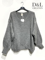 Super soft oversized V-neck sweater with mohair