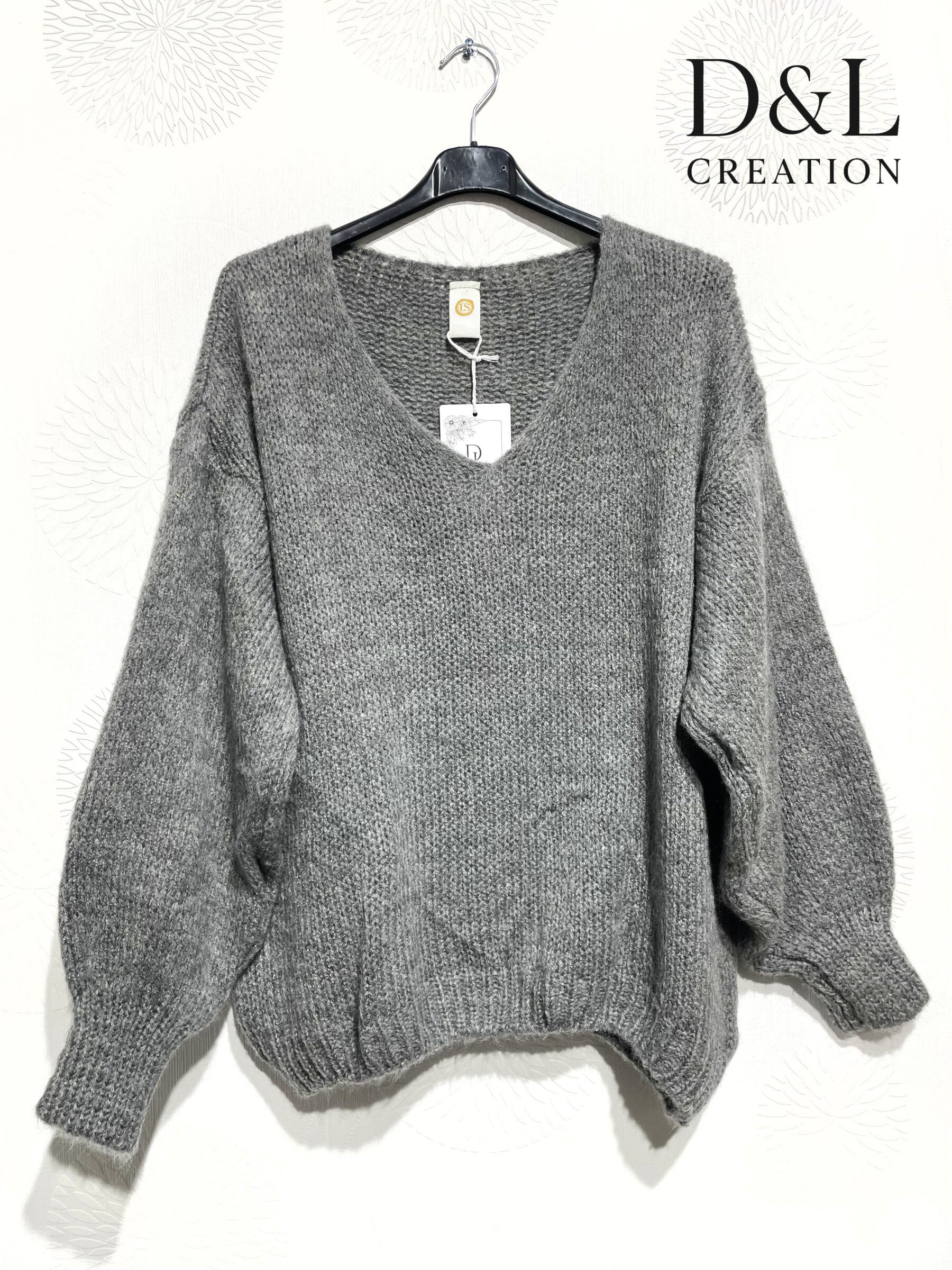 Super soft oversized V-neck sweater with mohair