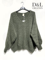 Super soft oversized V-neck sweater with mohair