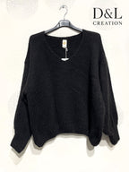 Super soft oversized V-neck sweater with mohair