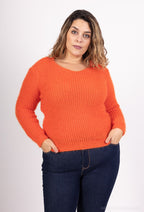 Plus Size Fluffy V-neck Sweater med Extra Stretch