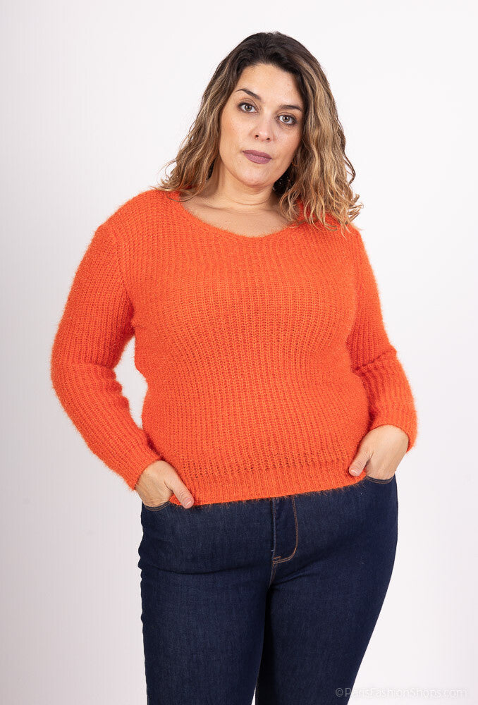 Plus Size Fluffy V-neck Sweater med Extra Stretch