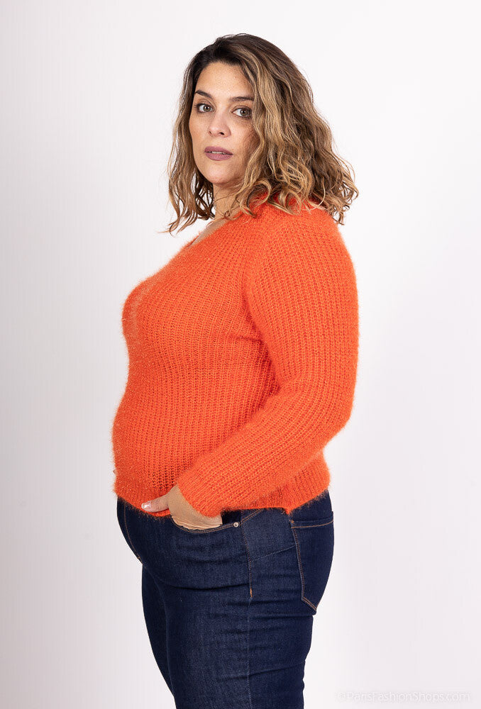 Plus Size Fluffy V-neck Sweater med Extra Stretch