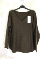 Stretch plain V-neck sweater storlek M till XL+