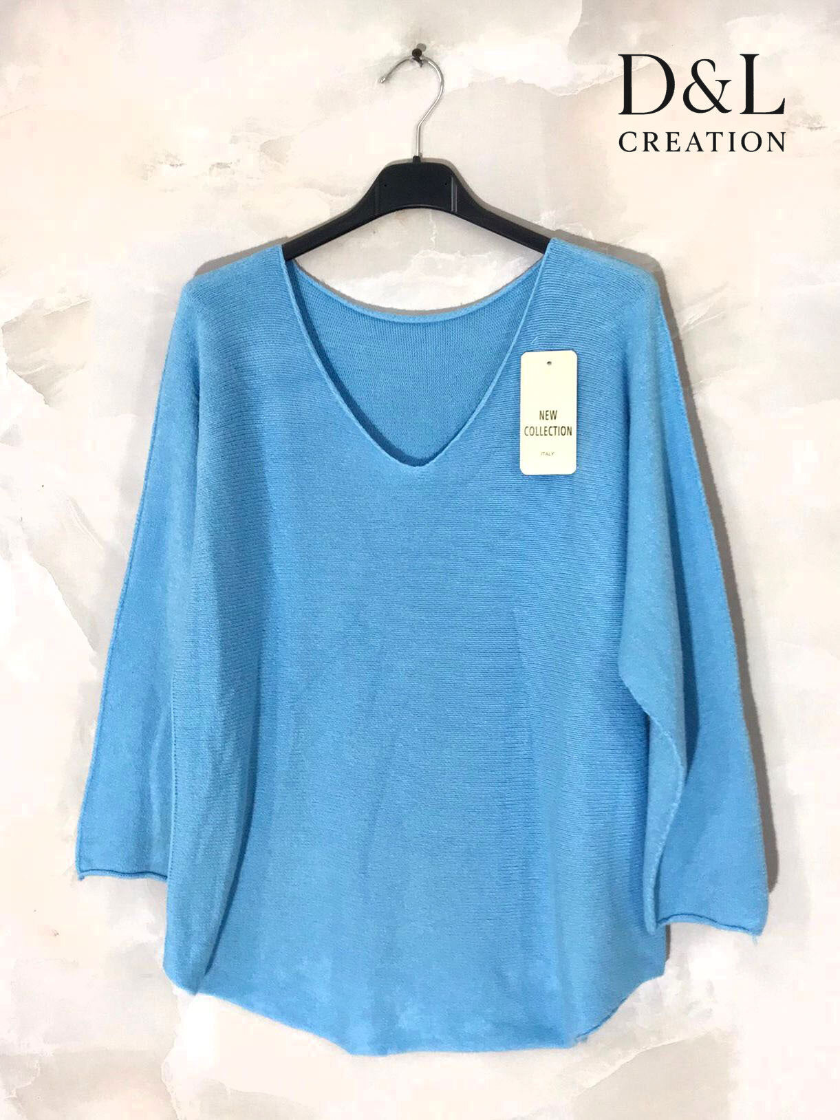 Stretch plain V-neck sweater storlek M till XL+