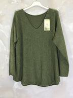 Plus Size V-neck Sweater med Elastisk Material