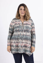 Plus Size Tryckt Zip-Huvtröja