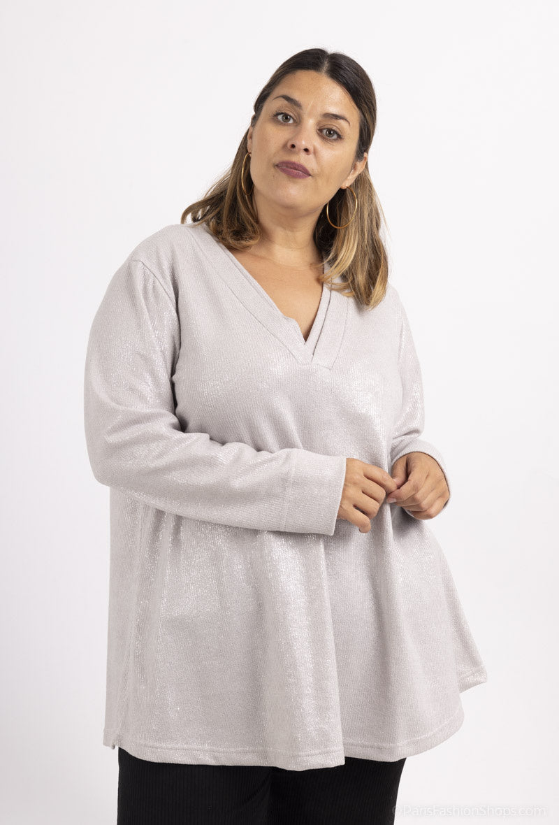 Plus Size Sequined V-neck Knitted Sweater