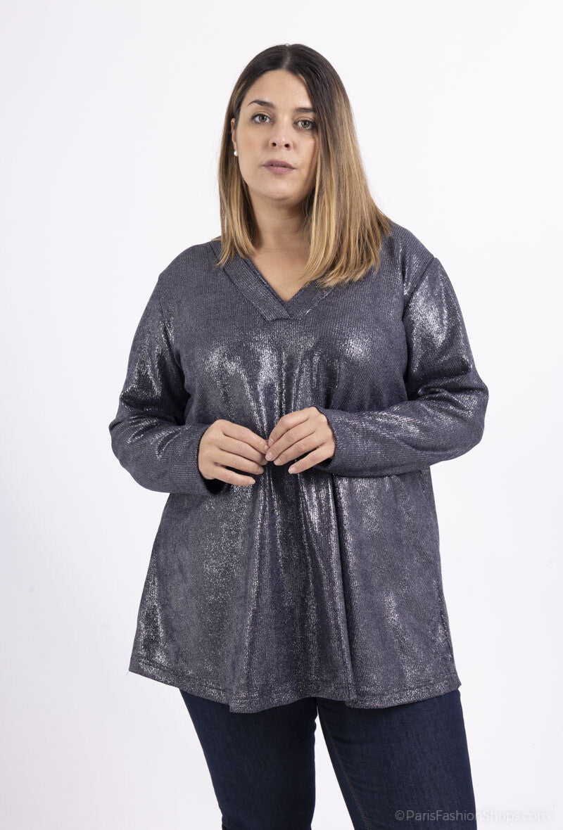 Plus Size Sequined V-neck knit sweater